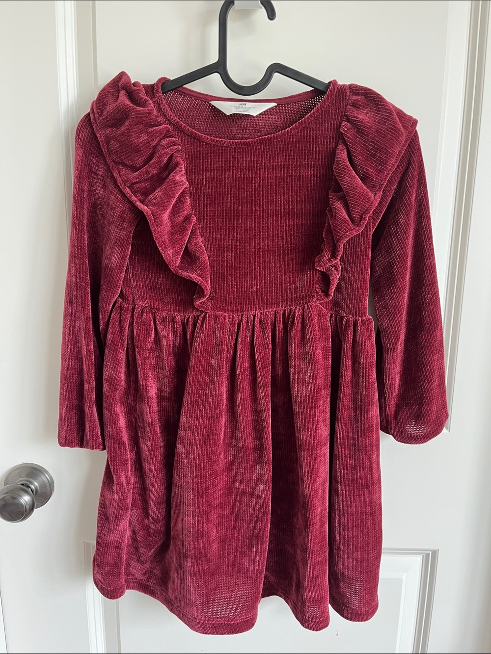 H&M Burgundy Velvet Ruffle Front Dress
